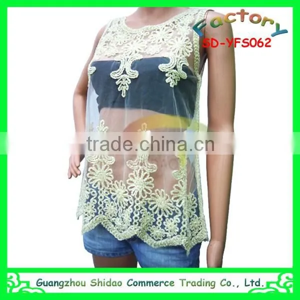 Manufacturer Offer Ladies Embroidery White Lace Sleeveless Blouse photo-2
