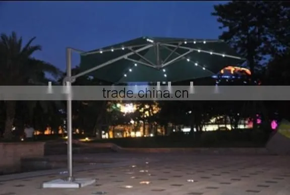 Leisure Outdoor Cantilever Solar Patio Umbrella With 32 Led Lights Handle Crank and USB Charger and Marble Base