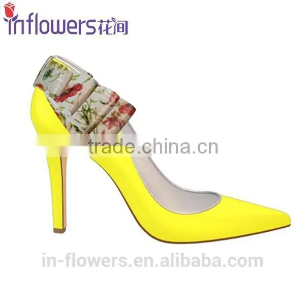 Yellow Patent Leather With Back Bowtie Pointed Toe Women High Heel Shoes photo-3