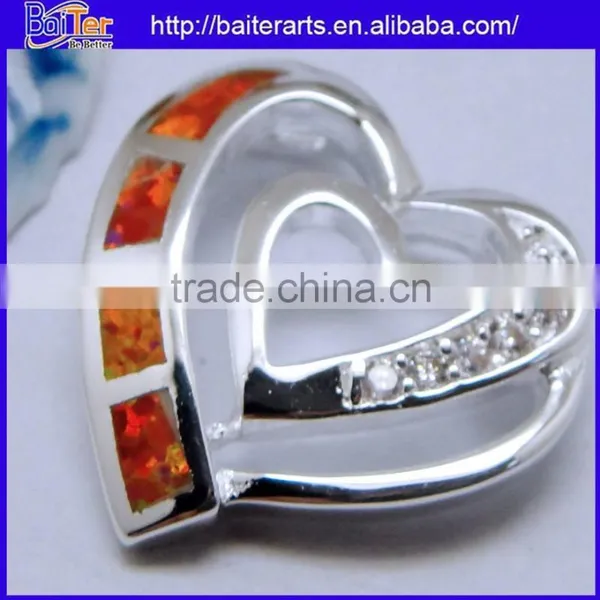 925 Sterling Silver Pendant Necklace Black Fire Opal Heart Pendant Opening photo-4