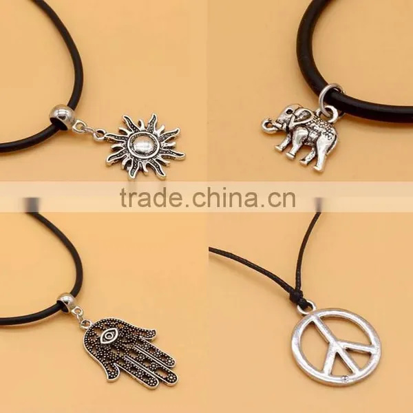 IN STOCK Vintage Silver Black Real Leather Cord Charm Simple Choker Necklace Quality Choice photo-3