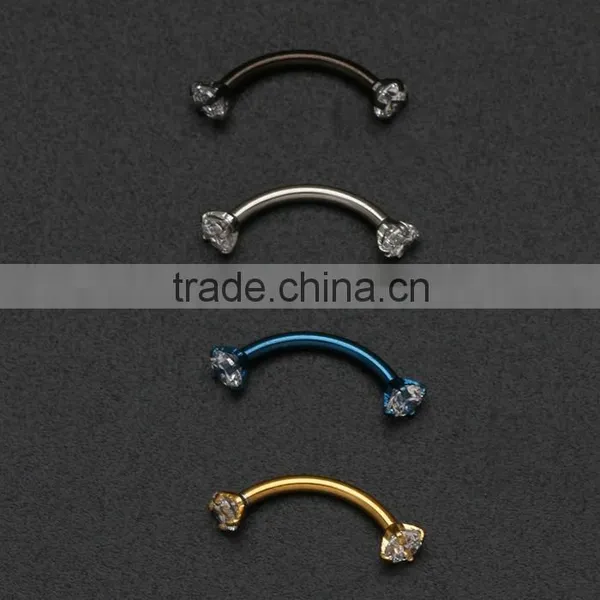 Surgical Steel CZ Paved Prong Setting Custom Barbell Curved Eyebrow Piercing photo-2