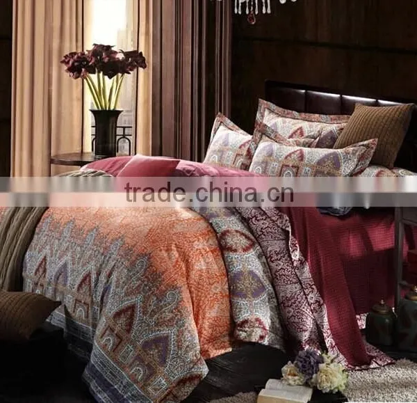 100% Cotton 40s Satin Luxury Printed Golden Color Bedding Sets With Europe Style Bed Cover Set