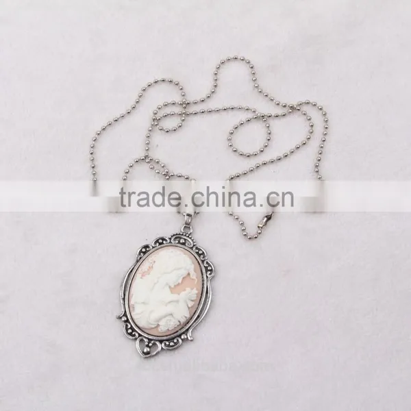 Fashion Jewelry Necklace Steampunk Necklace Pink Beauty Silhouette Silver Cameo Pendant 2015 New Party Dress Made in China Yiwu photo-4