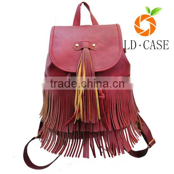 Custom High Quality Leather Women Bag Tassel Rivet Girls Backpack photo-2