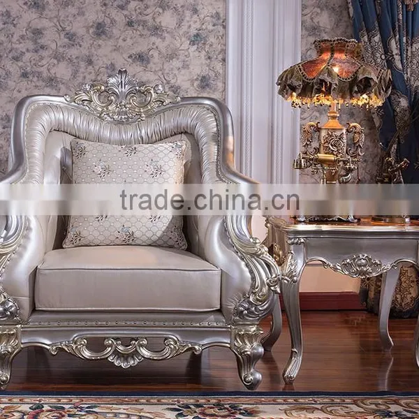 Graceful European Noble Living Room Furniture Genuine Leather Sofa Set photo-2