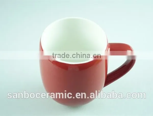 Red Colored Ceramic Stoneware Milk Mug With Handle / Unique Shaped Glazed Mugs photo-2