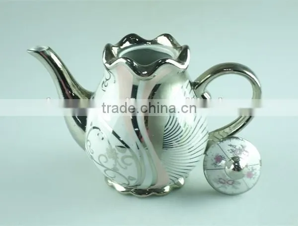 Siliver Chromed Porcelain Teapot With Lid, 800 ml Water Pots&kettles Chaozhou Stock photo-3