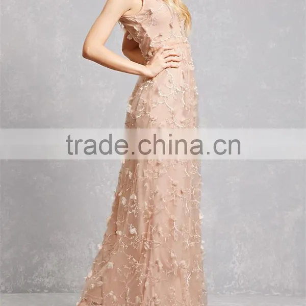 China Guangzhou Clothing OEM Sleeveless Taupe Cherry Blossom Chiffon Gown photo-2