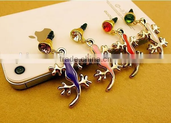 Cute Gecko Mobile Phone Accessories Jewelry Fashion Metal Gold Phone Dust Plug in Bulk photo-2