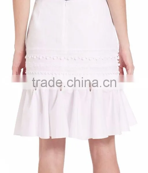 High Fashion Elegant White Knit Skirts Cut Out Crochet Trim Track Midi Skirt For Ladies photo-4