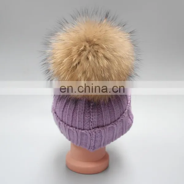 Natural Fur Pompom Hat For Man And Women And Children With Raccoon Ball photo-4