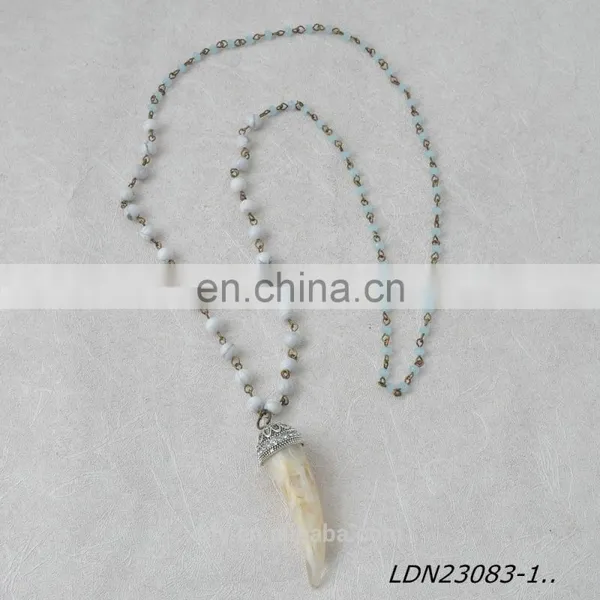 Fabulous Natural Stone Horn Pendant Bohemian Vintage Long Beaded Charm Agate Necklace for Women photo-3