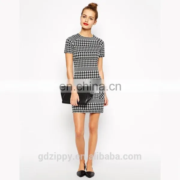 2015 Women Latest Fashion Dress New Look Dog Tooth Print Dress photo-5
