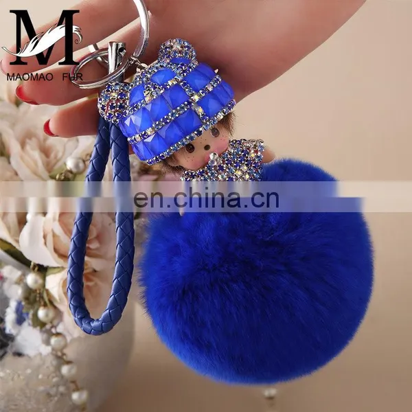 Fashion Cute Fur Accessory Real Rabbit Fur Monchhichi Keychain photo-3