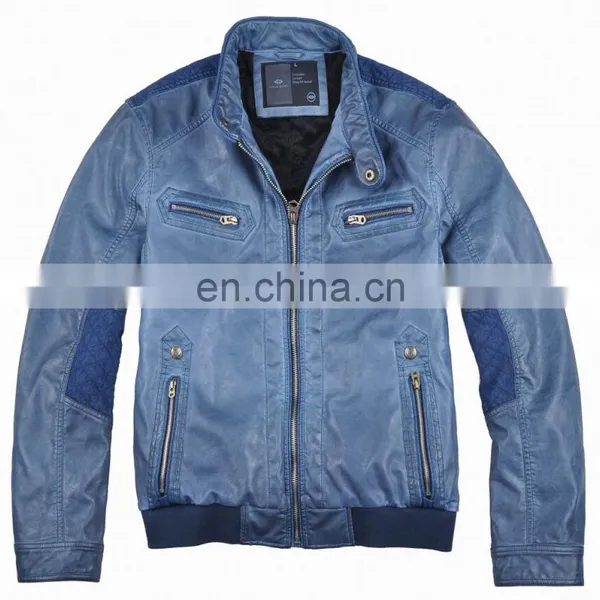 Mens Fashion Contrast Denim Inserted Fur Lining Fur Leather Jacket