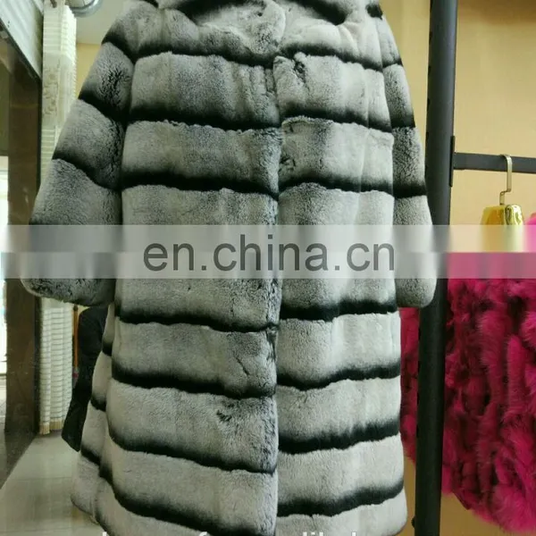 New Style Winter Warm Fashion Rex Rabbit Fur Coat Chinchilla Fur Parka photo-2