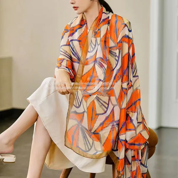 Beach Silk Scaves Moire Sunscreen Scarf Square Scarf Flowers Paintings High Quality photo-2