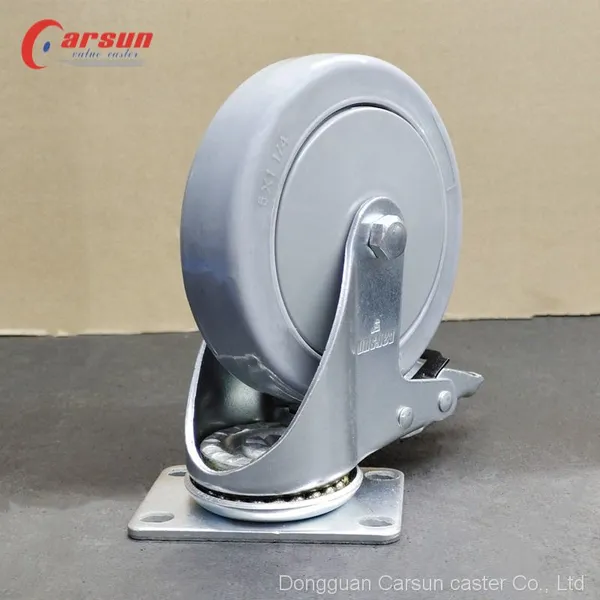 Medium Castors 5 Inch Grey TPR Silent Caster Swivel Caster Wheel With Brake photo-5