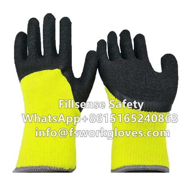 10Gauge Polyester Brushed Napping Shell Latex Crinkle Half Coated Winter Work Gloves photo-2