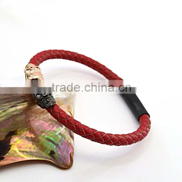 China Jewelry Factory Wholesale Leather Bracelet With Custom Skull Charms photo-2