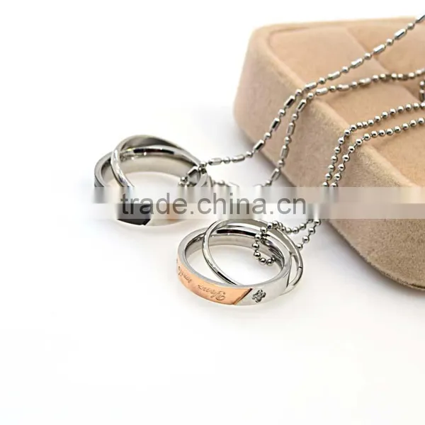 Fashion Silver and Gold Plated Stainless Steel Double Rings Jewelry Pendant Supplier's Choice photo-3