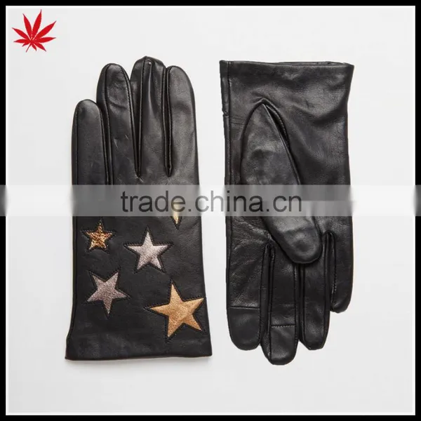 Leather Gloves With Star Design and Smartphone Leather Gloves