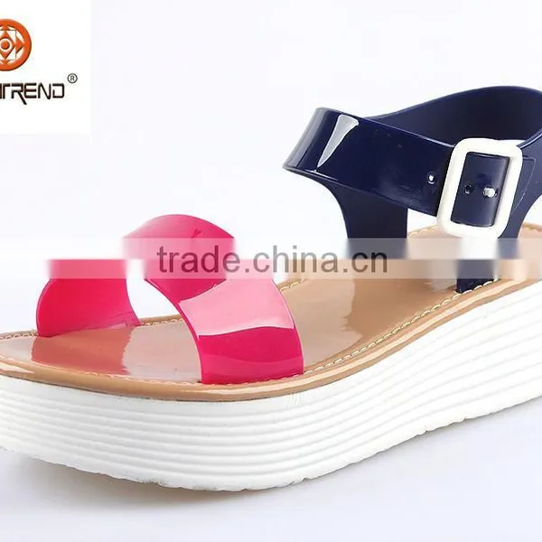 2015 Pvc Upper Wedge Sandals pu Outsole Plastic Beach Shoes Shining Jelly Sandals Crystal Melissa Lady Shoe
