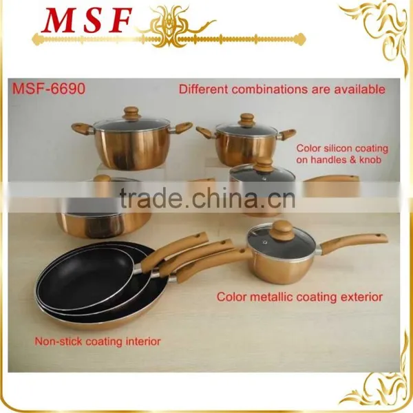 MSF-6690 13pcs Cookware Set Pressing Aluminum Cookware Brilliant Copper Painting Exterior photo-2