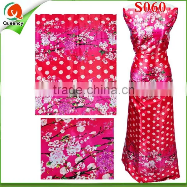 Latest African Fashion Design Beautiful Printed Silk Satin Fabric With Stones S060