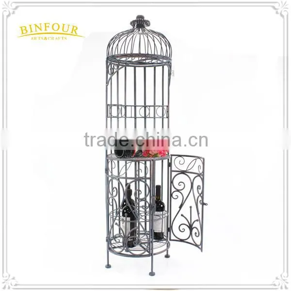 Antique Wrought Iron Birdcage Shape Display Rack Metal Wine Rack photo-2