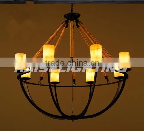 hand-woven droplight eight hemp rope lamp Creative personality bar restaurant droplight vintage iron lamp