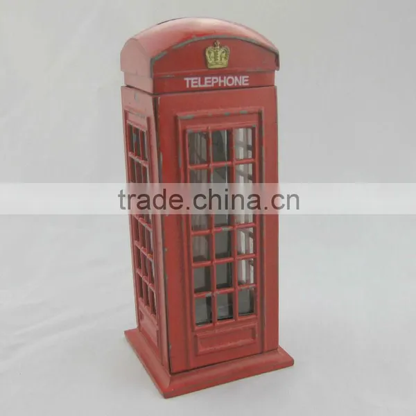 YL300OEM Antique Public Telephone Piggy Bank,London Souvenir 3D Telephone Box,diecast Metal London Telephone Booth