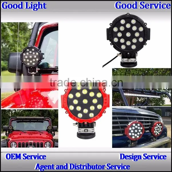 12volt 51W Led Work Light Spot/FLood Beam With RED/Black Housing Rings for J-e-ep SUV photo-2