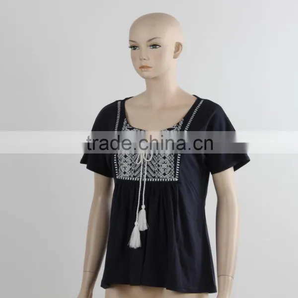 F5S10380 Ladies Black Short Sleeve Fashion Plain T- Shirt photo-4