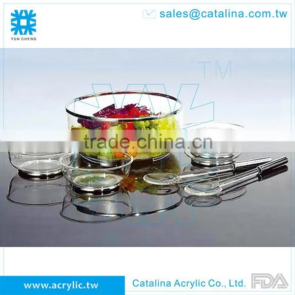 Unique Acrylic Clear Salad Bowl With Stainless Steel Base photo-2