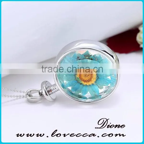 New Trendy Jewelry Real Dried Sunflower Glass Locket Style Necklace photo-2
