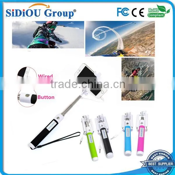 Extendable Selfie Stick Pole Handheld Monopod & Tripod for IPhone Android Phone Wired Control Built-in Shutter With Fold Holder