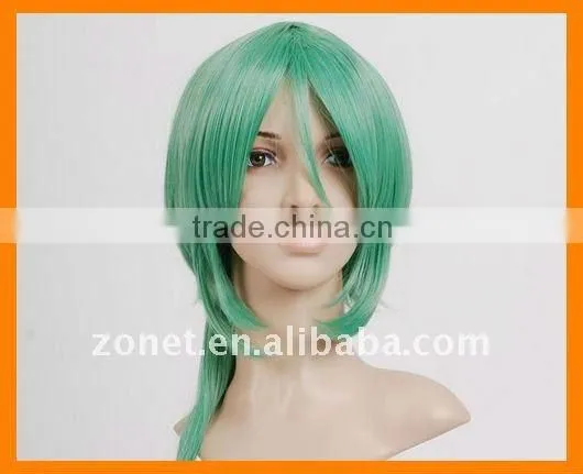 Fashion Cosplay Green 60cm HAKUOUKI SAITOU DARK PURPLE COSPLAY WIG With Ponytail Wig