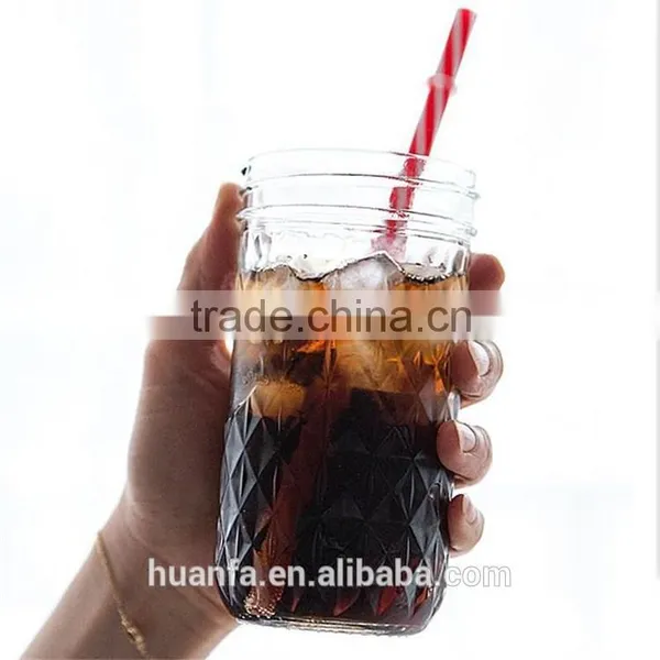 Best Selling Products of Wholesale Glass Diamond Mason Jar With Silver Lid and Straw Stockage photo-3