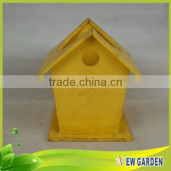 Yellow Wooden Decorative Wheelbarrow Planter For Gardens,House Shape Flower Pot photo-5