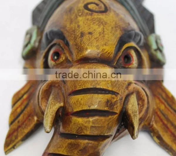Hand Crafted Wooden Mask of Hindu Lord Ganesh Wall Hanging Made In Nepal photo-2