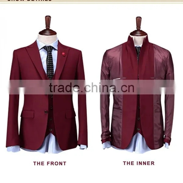 2015 New Design Flower Pin Red Wholesale Suit Men Wedding Dress