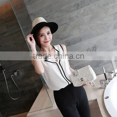 2017 New Summer V-neck t Shirt Sleeveless Chiffon for Women Were Thin photo-4