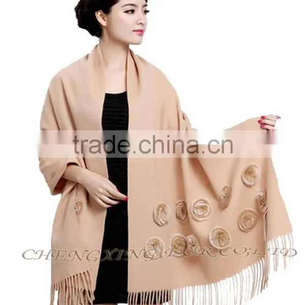 CX-B-P-36E Ladies Fashion Cashmere Shawl With Fur photo-5