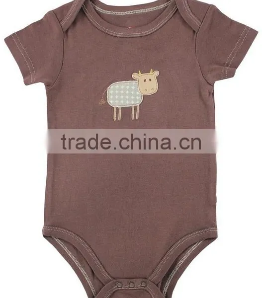 Unisex Applique Fox Summer Wear Short Sleeve Blank Pattern Custom Made Infant Cotton Smocked Baby Animal Romper photo-5