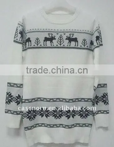 100% Cotton Ladies Jacquard Sweater With Deer Pattern