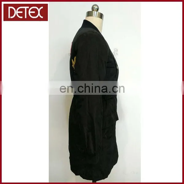Wholesale Women Embroidery Black Long Bomber Jacket photo-2