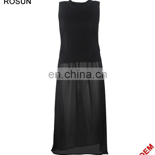 Knitwear Manufacturer Cashmere Wool Sweater Splicing Chiffon Long Frog Dress