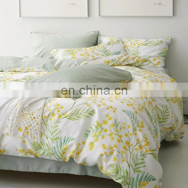 RawHouse Home Textile Plant Yellow Flower Print Cotton Bedding Set photo-6